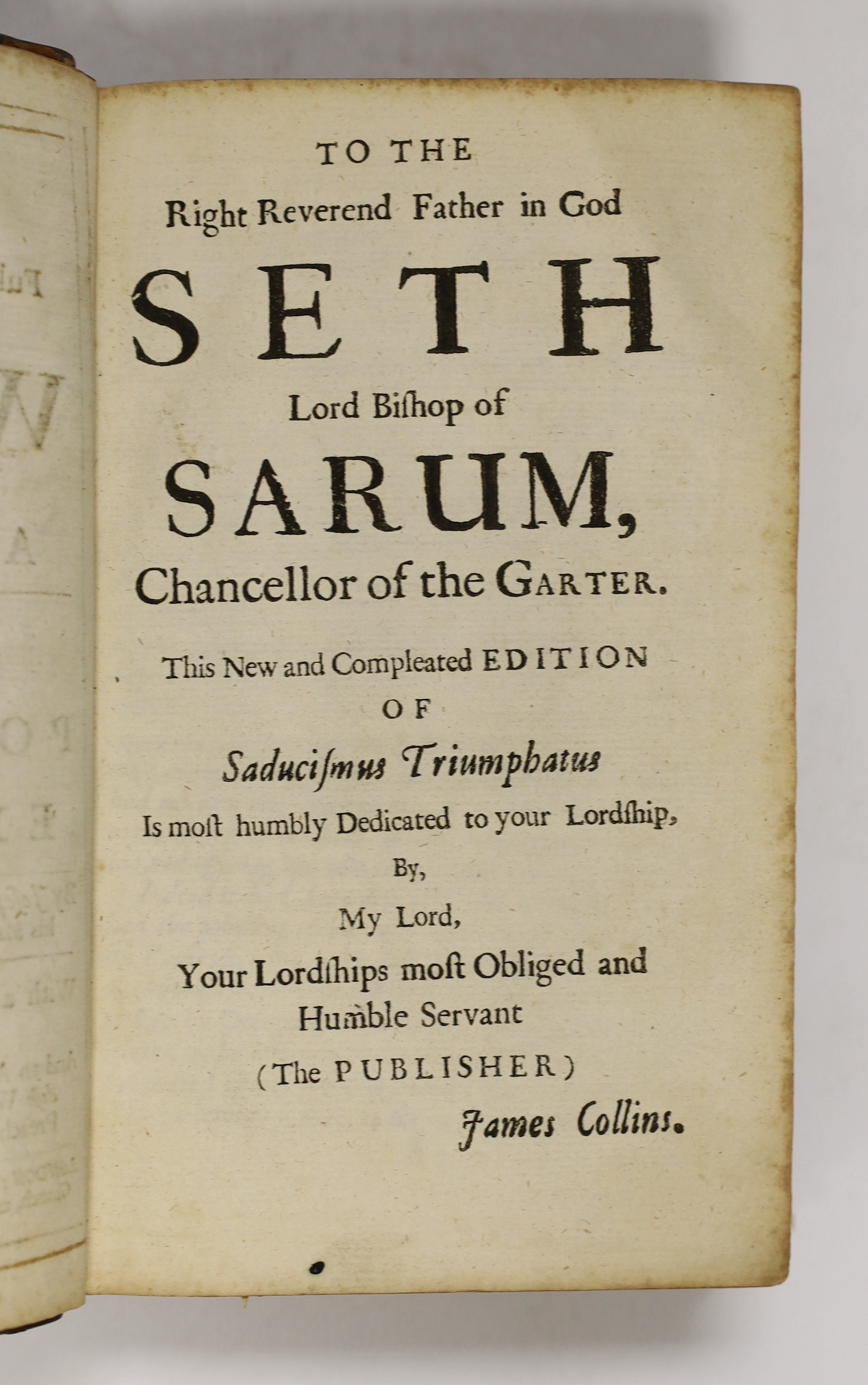 Glanvil[l] - Joseph - Saducismus Triumphatus: or, Full and Plain Evidence concerning Witches and Apparitions, in 2 parts, in one vol, calf, rebacked, with one only (of 2) engraved frontispieces to 2nd part, by Faithorne,